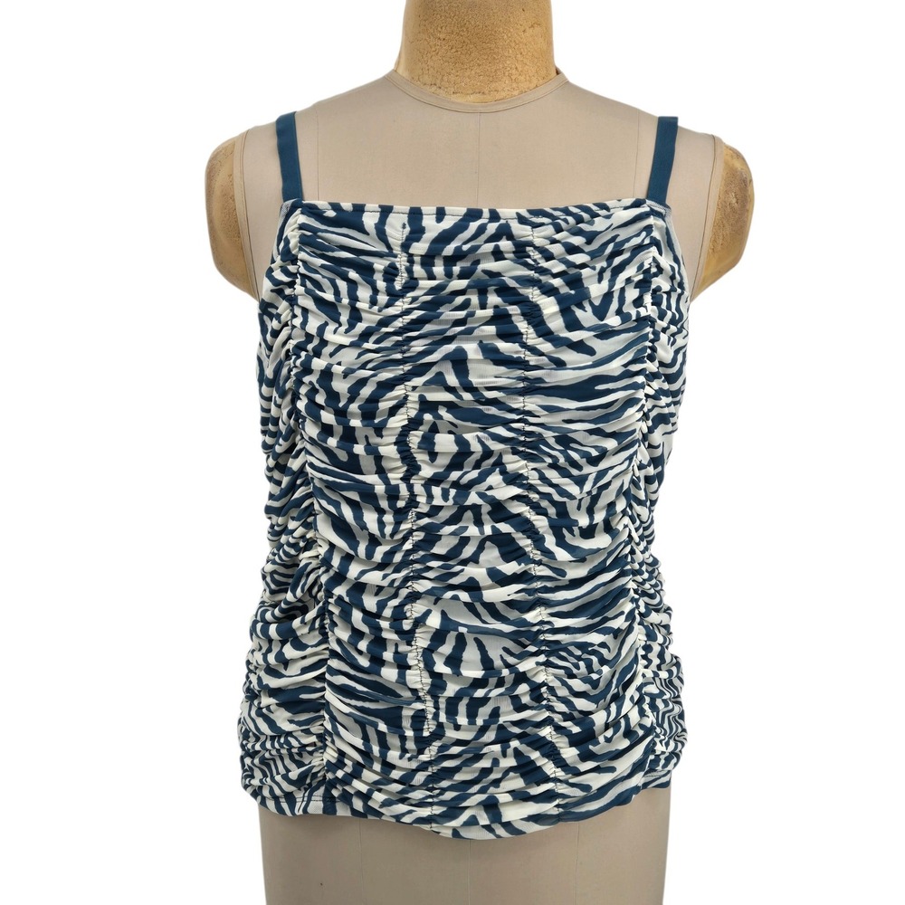 Torrid Camisole Top Women 1 Blue White Zebra Print Ruched Cami Tank